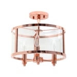 Lalia Home 3LT Glass And Metallic Accented Semi-Flushmount Lamp, 13inW, Clear Shade/Rose Gold Base