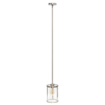 Lalia Home 1-Light Adjustable Hanging Cylindrical Glass Pendant Fixture, 6-3/4inW, Clear Shade/Brushed Nickel Base