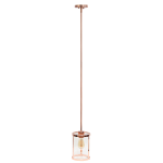 Lalia Home 1-Light Adjustable Hanging Cylindrical Glass Pendant Fixture, 6-3/4inW, Clear Shade/Rose Gold Base