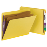 Smead End-Tab Classification Folders, With SafeSHIELD Fasteners, 8 1/2in x 11in, 2 Divider, Yellow, Pack Of 10