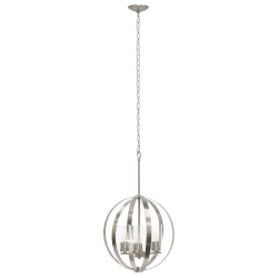 Lalia Home 3-Light Hanging Metal Globe And Clear Glass Ceiling Pendant, 18inW, Brushed Nickel