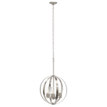 Lalia Home 3-Light Hanging Metal Globe And Clear Glass Ceiling Pendant, 18inW, Brushed Nickel