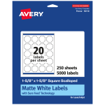 Avery Permanent Labels With Sure Feed, 94110-WMP250, Square Scalloped, 1-5/8in x 1-5/8in, White, Pack Of 5,000