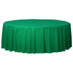 Amscan 77017 Solid Round Plastic Table Covers, 84in, Festive Green, Pack Of 6 Covers