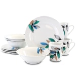 Gibson Home Vineyard Blue 12-Piece Round Fine Ceramic Dinnerware Set, White