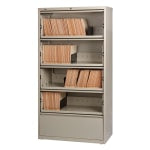 Lorell Fortress 36inW x 18-5/8inD Lateral 5-Drawer File Cabinet With Roll-Out Shelves, Putty