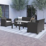 Flash Furniture 4-Piece Outdoor Faux-Rattan Patio Set, Dark Gray