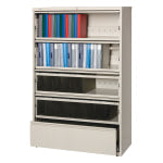 Lorell Fortress 42inW x 18-5/8inD Lateral 5-Drawer File Cabinet With Roll-Out Shelves, Putty