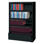 Lorell Fortress 42inW x 18-5/8inD Lateral 5-Drawer File Cabinet With Roll-Out Shelves, Black