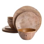 Gibson Home Woodfern 12-Piece Dinnerware Set, Brown