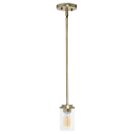 Lalia Home 1-Light Hanging Glass Pendant Fixture, 4-3/4inW, Clear/Antique Brass