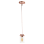 Lalia Home 1-Light Hanging Glass Pendant Fixture, 4-3/4inW, Clear/Rose Gold