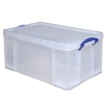 Really Useful Box Plastic Storage Container With Handles/Latch Lid, 28in x 17 5/16in x 12 1/4in, Clear