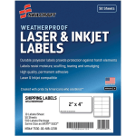 SKILCRAFT Weatherproof Mailing Labels - 2in Width x 4in Length - Permanent Adhesive - Rectangle - Laser, Inkjet - White - Polyester, Paper - 10 / Sheet - 500 / Pack - TAA Compliant