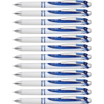 Pentel EnerGel Pearl Liquid Gel Pens, Pack Of 12, Fine Point, 0.5 mm, Pearl White/Silver Barrel, Blue Ink