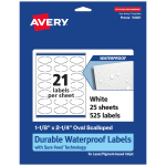 Avery Waterproof Permanent Labels With Sure Feed, 94061-WMF25, Oval Scalloped, 1-1/8in x 2-1/4in, White, Pack Of 525