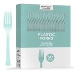 Amscan 8017 Solid Heavyweight Plastic Forks, Robins Egg Blue, 50 Forks Per Pack, Case Of 3 Packs