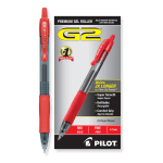 Pilot G2 Retractable Gel Pens, Fine Point, 0.7 mm, Clear Barrels, Red Ink, Pack Of 12 Pens