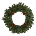 Nearly Natural Pine Artificial Christmas Wreath With 35 LED Lights, 20in x 4in, Green