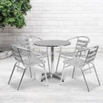 Flash Furniture Lila 5-Piece 27-1/2in Round Aluminum Indoor/Outdoor Table Set With Slat-Back Chairs