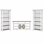 Bush Furniture Key West Tall TV Stand With Set Of 2 Bookcases, Shiplap Gray/Pure White, Standard Delivery