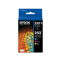 Epson 252XL DuraBrite Ultra High-Yield Black And Cyan, Magenta, Yellow Ink Cartridges, Pack Of 4, T252XL-BCS