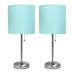 LimeLights Stick Desktop Lamps With Charging Outlets, 19-1/2in, Aqua Shade/Brushed Nickel Base, Set Of 2 Lamps