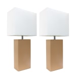 Elegant Designs Modern Leather Table Lamps, 21inH, White Shade/Beige Base, Set Of 2 Lamps