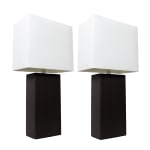 Elegant Designs Modern Leather Table Lamps, 21inH, White Shade/Black Base, Set Of 2 Lamps