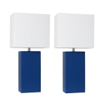 Elegant Designs Modern Leather Table Lamps, 21inH, White Shade/Blue Base, Set Of 2 Lamps