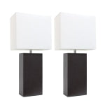 Elegant Designs Modern Leather Table Lamps, 21inH, White Shade/Espresso Brown Base, Set Of 2 Lamps