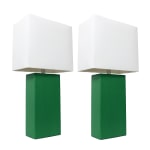 Elegant Designs Modern Leather Table Lamps, 21inH, White Shade/Green Base, Set Of 2 Lamps