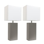 Elegant Designs Modern Leather Table Lamps, 21inH, White Shade/Gray Base, Set Of 2 Lamps