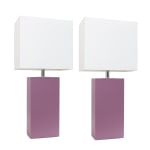 Elegant Designs Modern Leather Table Lamps, 21inH, White/Purple, Set Of 2 Lamps