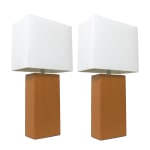 Elegant Designs Modern Leather Table Lamps, 21inH, White Shades/Tan Base, 2pk