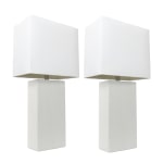 Elegant Designs Modern Leather Table Lamps, 21inH, White Shade/White Base, Set Of 2 Lamps