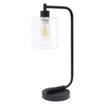 Simple Designs Bronson Antique Industrial Lantern Desk Lamp, 16-1/8inH, Clear Shade/Black Base