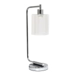 Simple Designs Bronson Antique Style Industrial Lantern Desk Lamp, 19in H, Clear Shade/Chrome Base