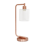 Simple Designs Bronson Antique Style Industrial Lantern Desk Lamp, 19in H, Clear Shade/Rose Gold Base