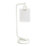 Simple Designs Bronson Antique Industrial Lantern Desk Lamp, 18-3/4inH, Clear Shade/White Base