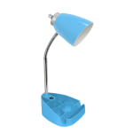 LimeLights Gooseneck Organizer Desk Lamp With Tablet Stand And USB Port, Adjustable Height, 18-1/2inH, Blue Shade/Blue Base