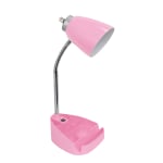 LimeLights Gooseneck Organizer Desk Lamp With Tablet Stand And USB Port, Adjustable Height, 18-1/2inH, Pink Shade/Pink Base