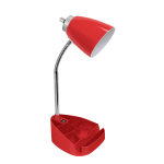 LimeLights Gooseneck Organizer Desk Lamp With Tablet Stand And USB Port, Adjustable Height, 18-1/2inH, Red Shade/Red Base