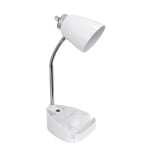 LimeLights Gooseneck Organizer Desk Lamp With Tablet Stand And USB Port, Adjustable Height, 18-1/2inH, White Shade/White Base