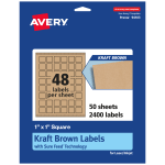 Avery Kraft Permanent Labels With Sure Feed, 94103-KMP50, Square, 1in x 1in, Brown, Pack Of 2,400