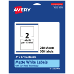 Avery Permanent Labels With Sure Feed, 94253-WMP250, Rectangle, 4in x 5in, White, Pack Of 500