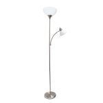 Simple Designs Floor Lamp With Reading Light, 71 1/2inH, White Shade/Brushed Nickel Base