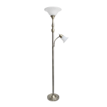 Elegant Designs 2-Light Mother/Daughter Floor Lamp, 71inH, White Shade/Antique Brass Base