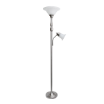 Elegant Designs 2-Light Mother/Daughter Floor Lamp, 71inH, White Shade/Brushed Nickel Base