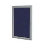 Ghent 1 Door Enclosed Fabric Bulletin Board, Satin Aluminum Frame, 36inH x 24inW, Blue